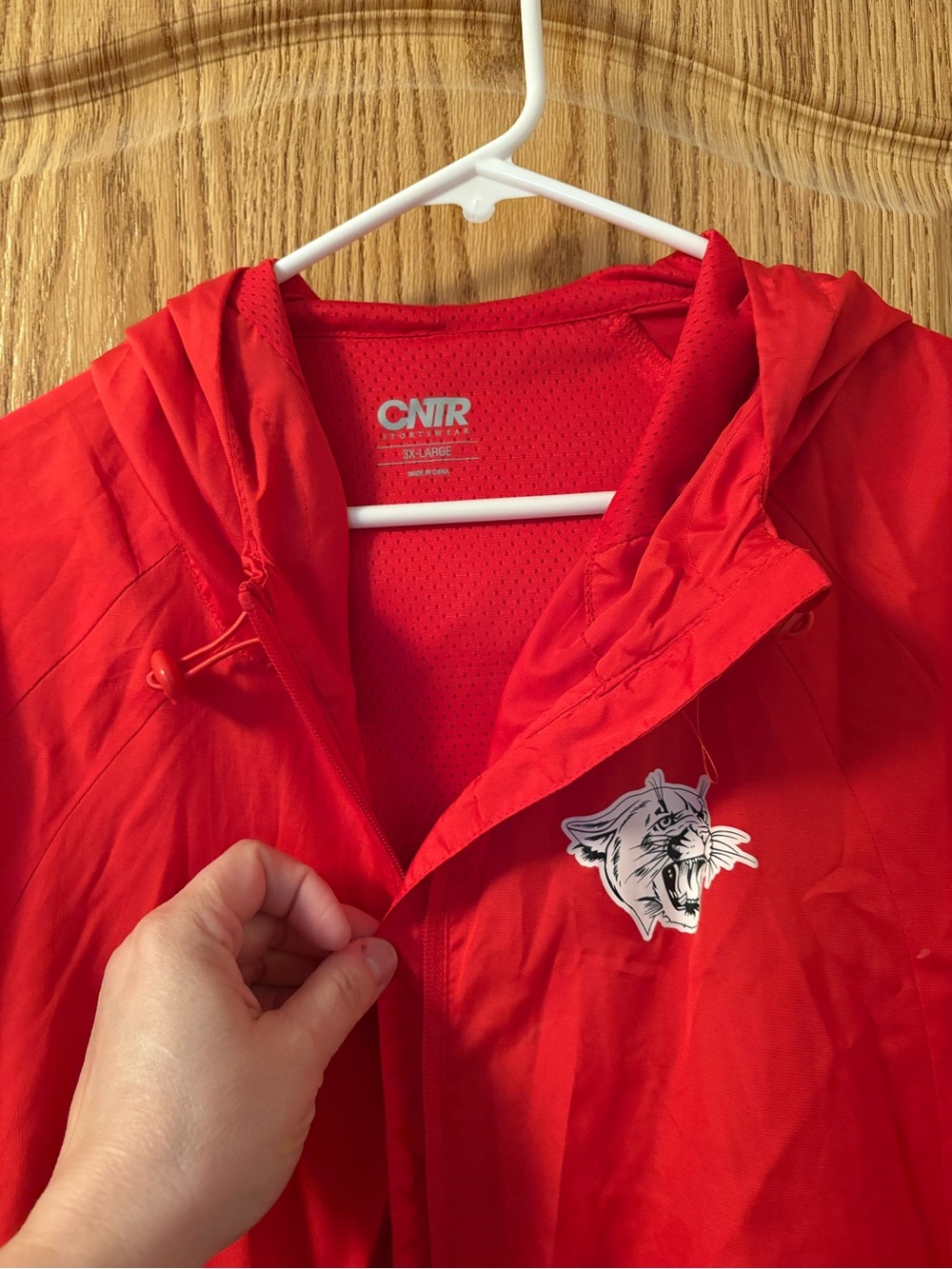 Red Utility Jacket with Hood and Logo